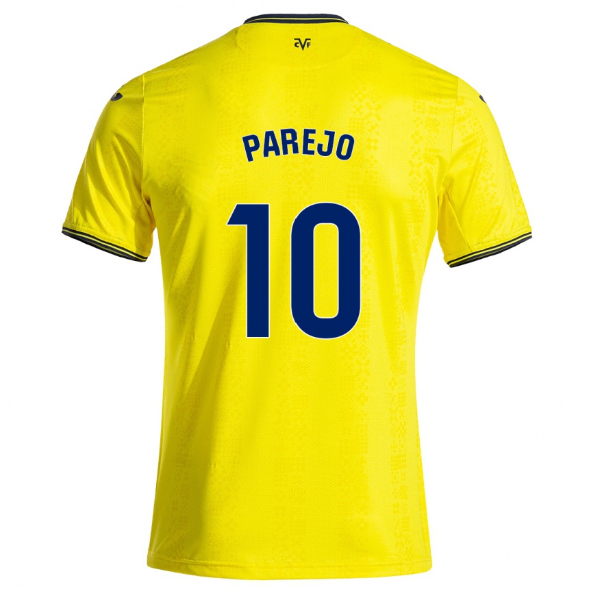 Kids Football Dani Parejo #10 Yellow Black Home Jersey 2024/25 T-Shirt Uk