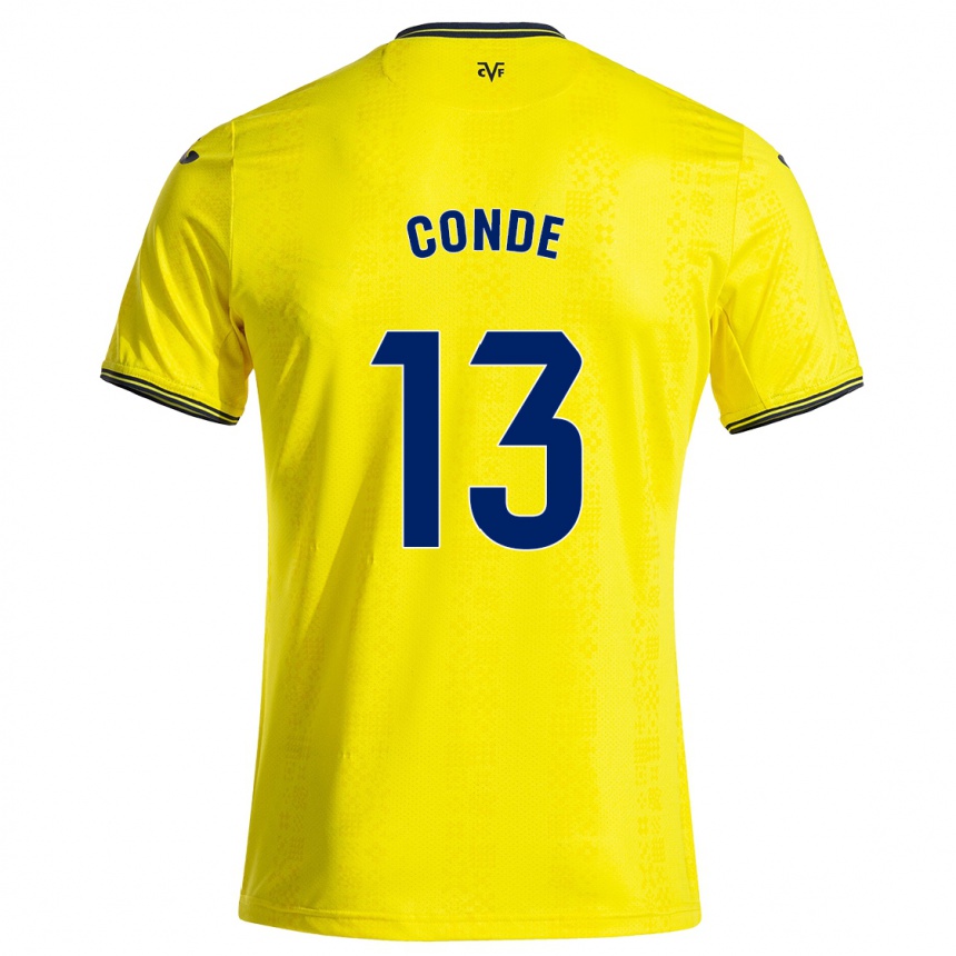 Kids Football Diego Conde #13 Yellow Black Home Jersey 2024/25 T-Shirt Uk