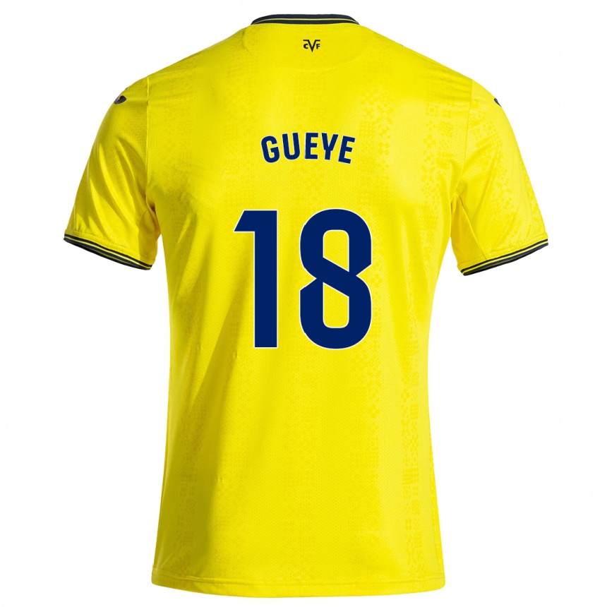 Kids Football Pape Gueye #18 Yellow Black Home Jersey 2024/25 T-Shirt Uk