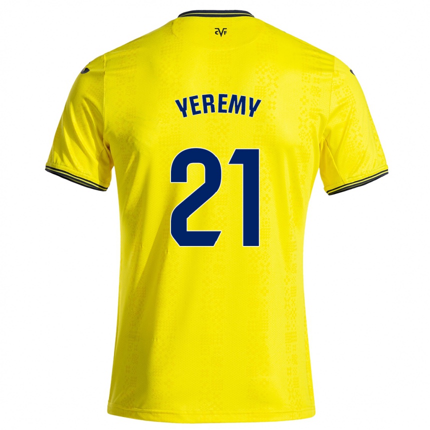 Kids Football Yéremy Pino #21 Yellow Black Home Jersey 2024/25 T-Shirt Uk