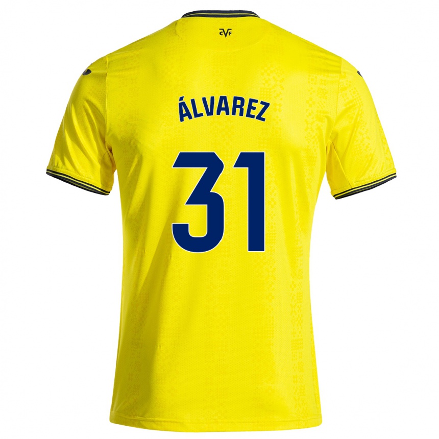 Kids Football Iker Álvarez #31 Yellow Black Home Jersey 2024/25 T-Shirt Uk