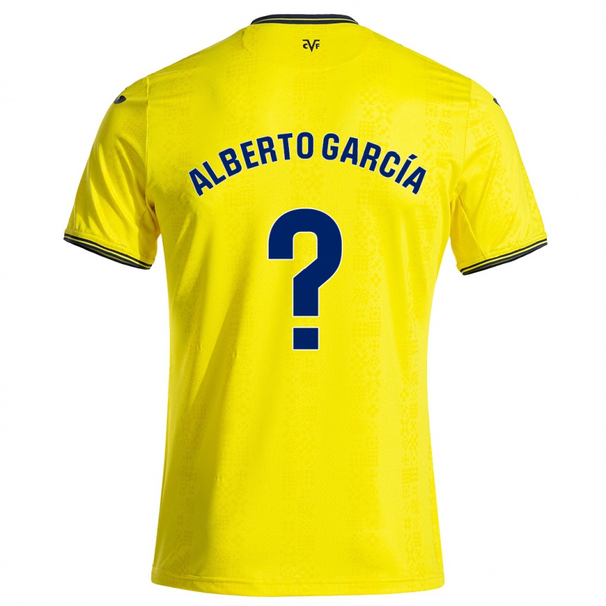 Kids Football Alberto García #0 Yellow Black Home Jersey 2024/25 T-Shirt Uk