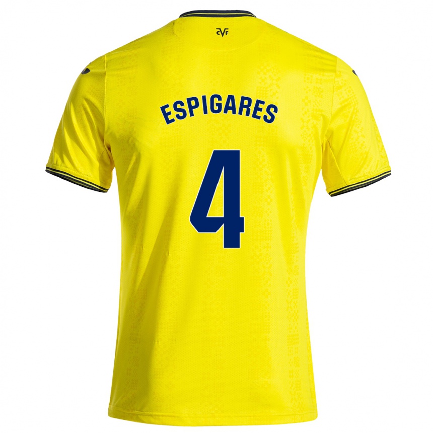 Kids Football Antonio Espigares #4 Yellow Black Home Jersey 2024/25 T-Shirt Uk