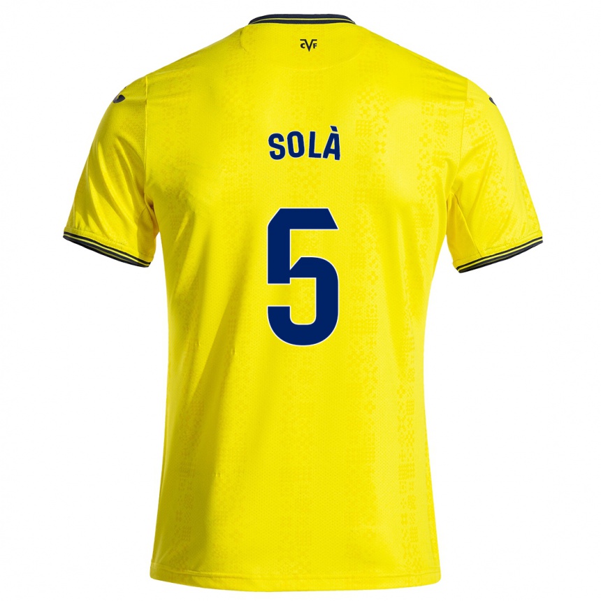 Kids Football Arnau Solà #5 Yellow Black Home Jersey 2024/25 T-Shirt Uk