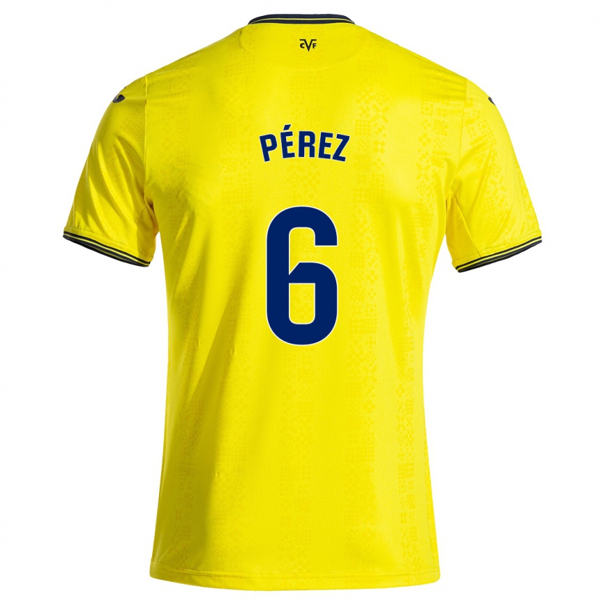 Kids Football Hugo Pérez #6 Yellow Black Home Jersey 2024/25 T-Shirt Uk