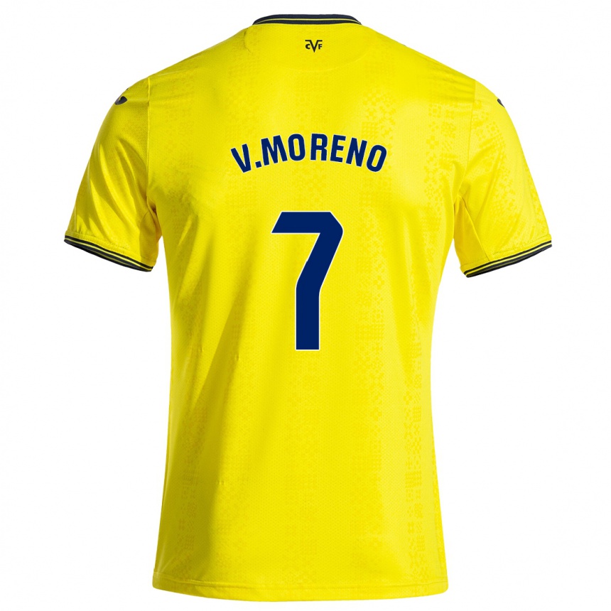 Kids Football Víctor Moreno #7 Yellow Black Home Jersey 2024/25 T-Shirt Uk