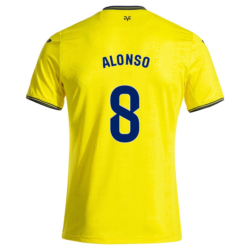 Kids Football Rodri Alonso #8 Yellow Black Home Jersey 2024/25 T-Shirt Uk