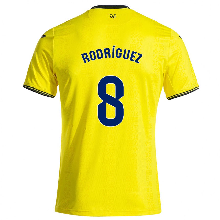 Kids Football Unai Rodríguez #8 Yellow Black Home Jersey 2024/25 T-Shirt Uk