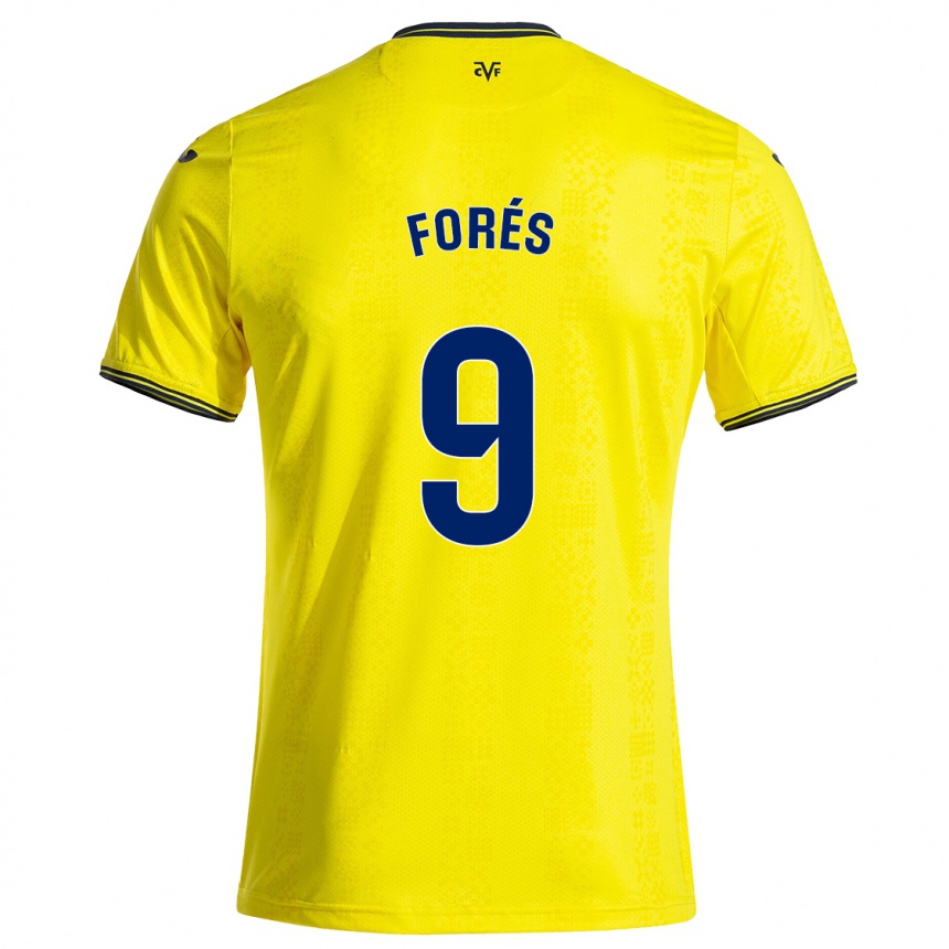 Kids Football Álex Forés #9 Yellow Black Home Jersey 2024/25 T-Shirt Uk