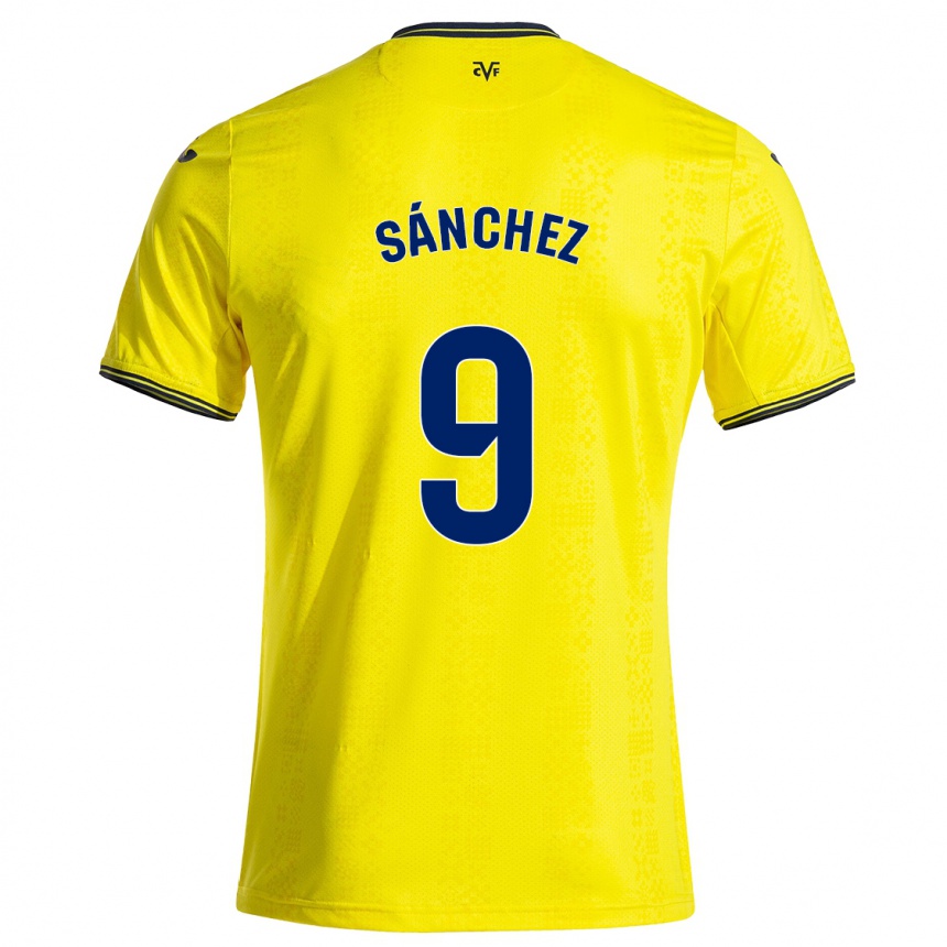 Kids Football Edu Sánchez #9 Yellow Black Home Jersey 2024/25 T-Shirt Uk