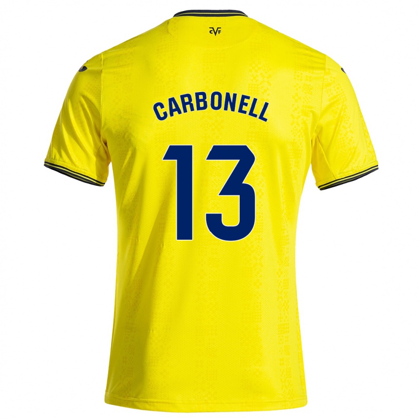 Kids Football Carmen Carbonell #13 Yellow Black Home Jersey 2024/25 T-Shirt Uk