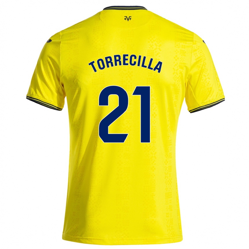 Kids Football Virginia Torrecilla #21 Yellow Black Home Jersey 2024/25 T-Shirt Uk