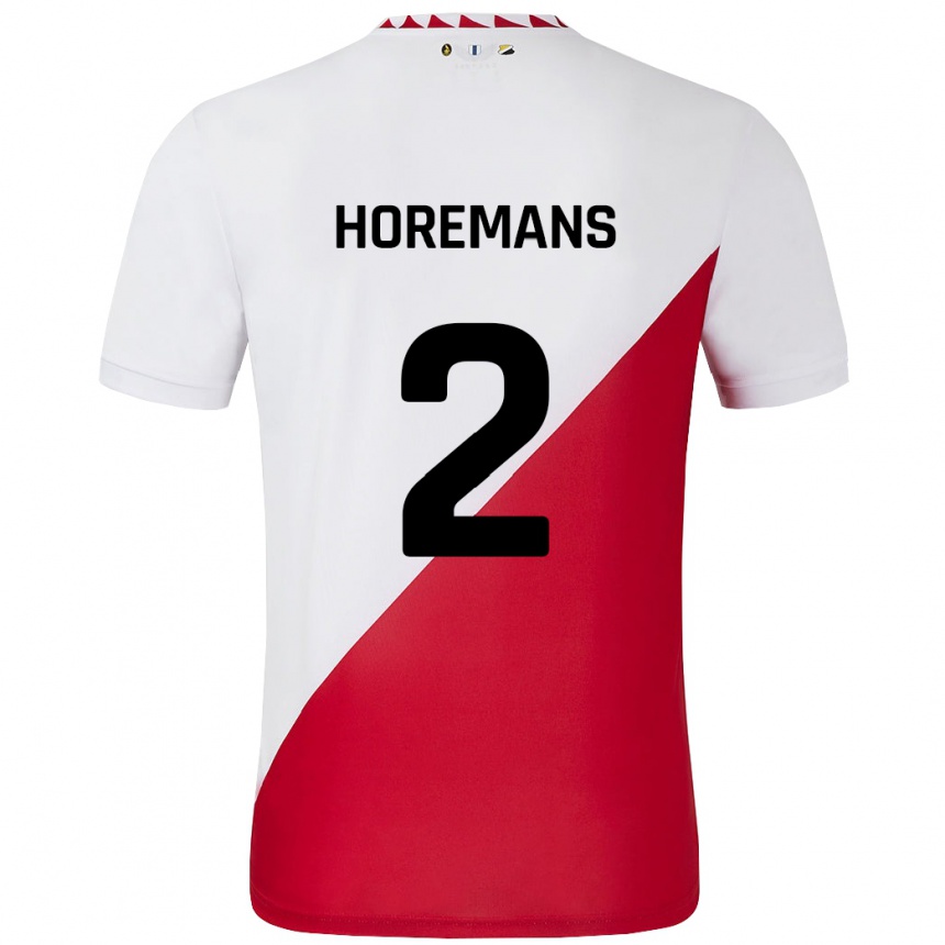 Kids Football Siebe Horemans #2 White Red Home Jersey 2024/25 T-Shirt Uk