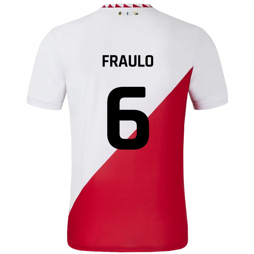 Kids Football Oscar Fraulo #6 White Red Home Jersey 2024/25 T-Shirt Uk