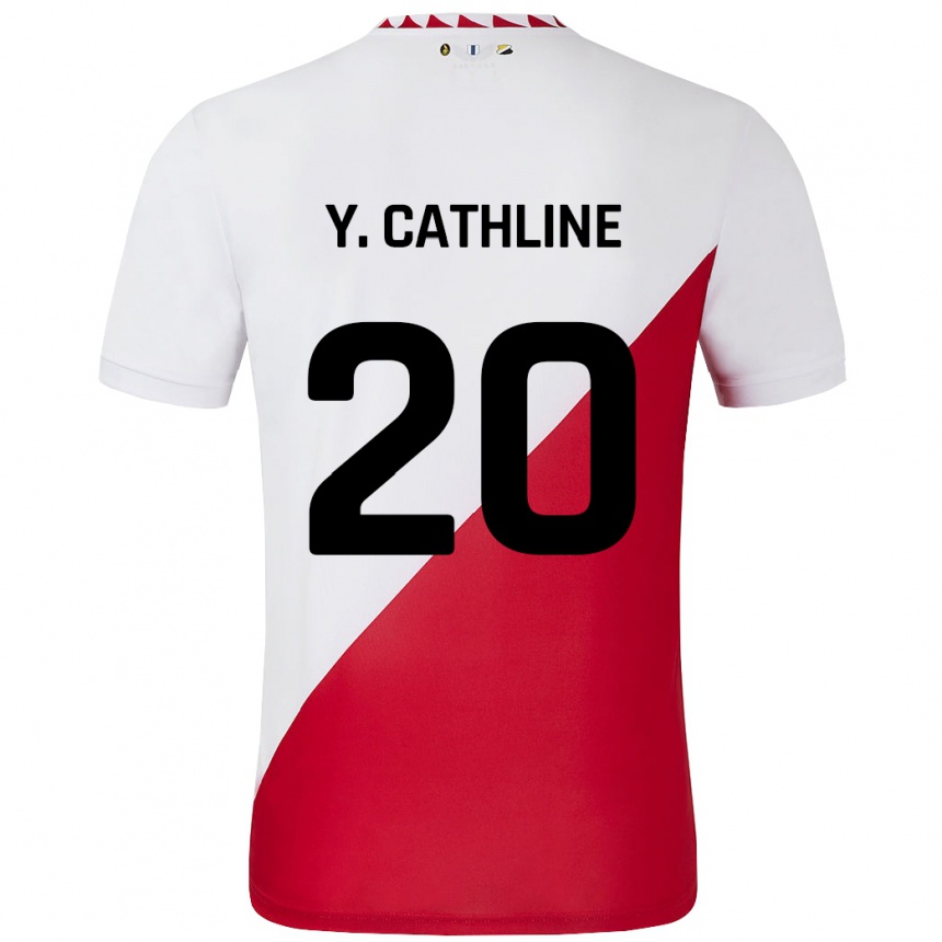 Kids Football Yoann Cathline #20 White Red Home Jersey 2024/25 T-Shirt Uk