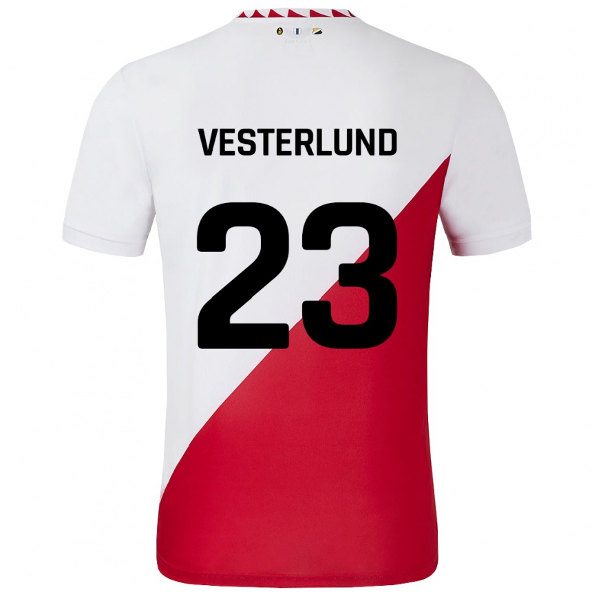 Kids Football Niklas Vesterlund #23 White Red Home Jersey 2024/25 T-Shirt Uk