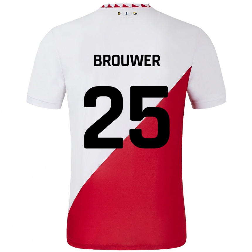 Kids Football Michael Brouwer #25 White Red Home Jersey 2024/25 T-Shirt Uk