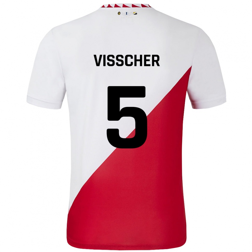 Kids Football Amber Visscher #5 White Red Home Jersey 2024/25 T-Shirt Uk