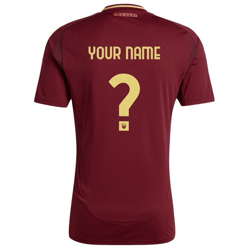 Kids Football Your Name #0 Red Brown Gold Home Jersey 2024/25 T-Shirt Uk