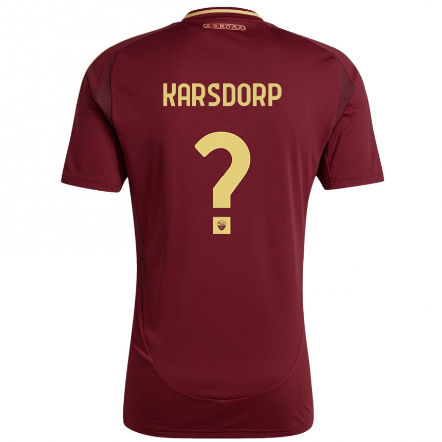 Kids Football Rick Karsdorp #0 Red Brown Gold Home Jersey 2024/25 T-Shirt Uk