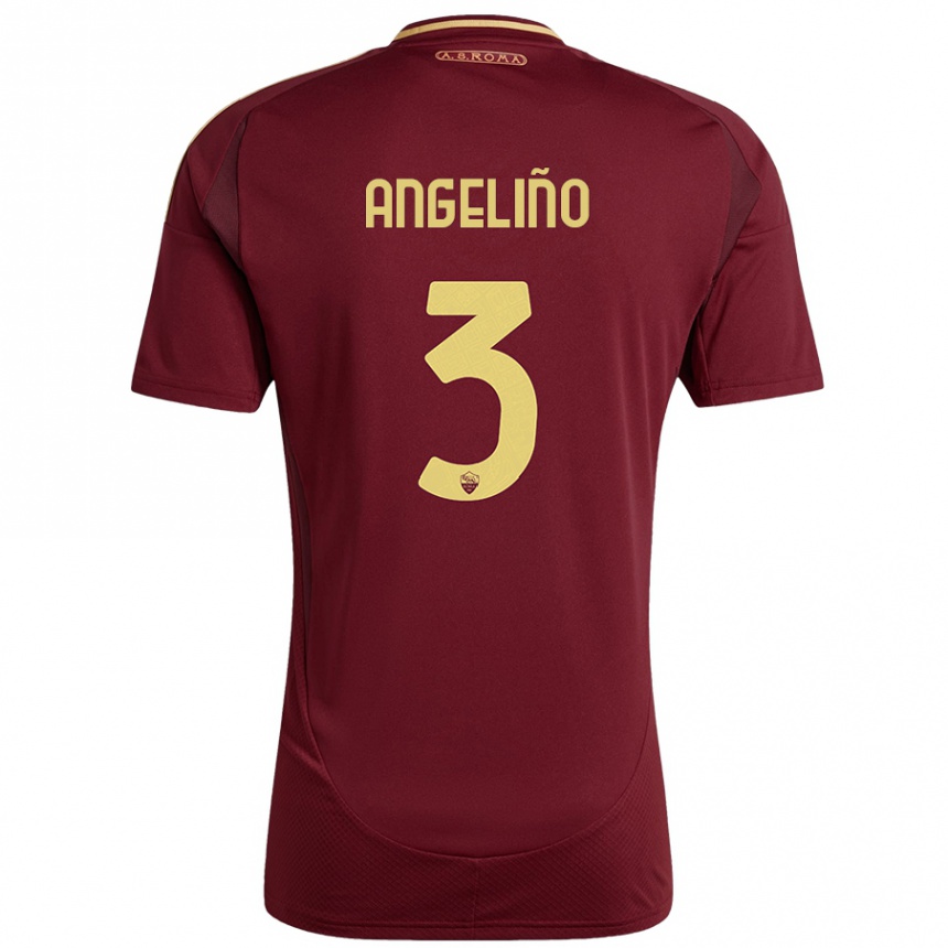 Kids Football Angeliño #3 Red Brown Gold Home Jersey 2024/25 T-Shirt Uk