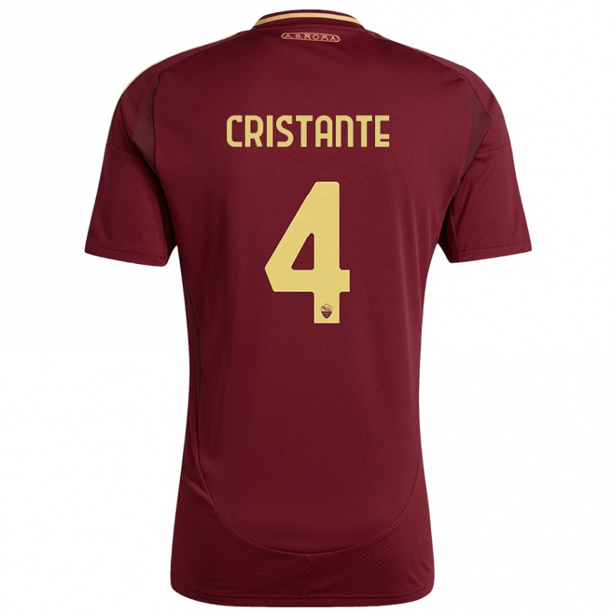 Kids Football Bryan Cristante #4 Red Brown Gold Home Jersey 2024/25 T-Shirt Uk