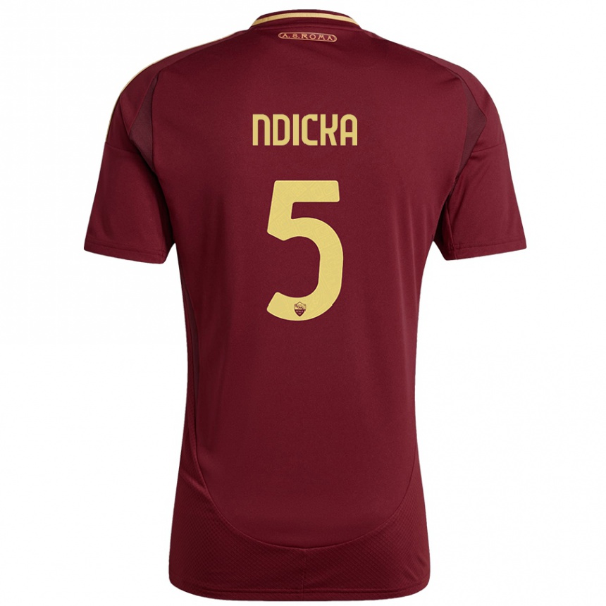 Kids Football Evan Ndicka #5 Red Brown Gold Home Jersey 2024/25 T-Shirt Uk