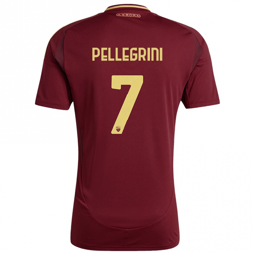 Kids Football Lorenzo Pellegrini #7 Red Brown Gold Home Jersey 2024/25 T-Shirt Uk