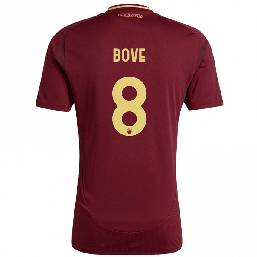 Kids Football Edoardo Bove #8 Red Brown Gold Home Jersey 2024/25 T-Shirt Uk