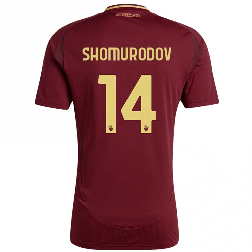 Kids Football Eldor Shomurodov #14 Red Brown Gold Home Jersey 2024/25 T-Shirt Uk