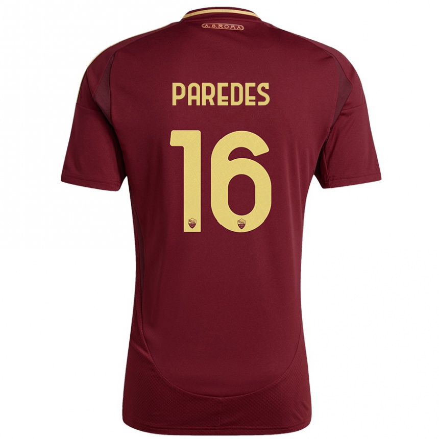 Kids Football Leandro Paredes #16 Red Brown Gold Home Jersey 2024/25 T-Shirt Uk