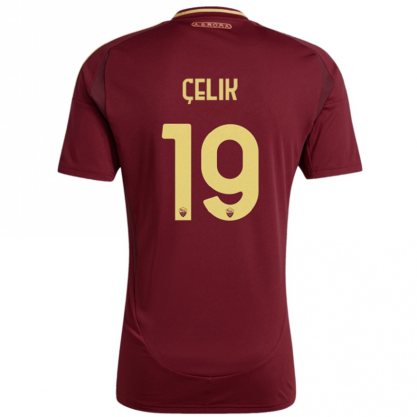 Kids Football Zeki Celik #19 Red Brown Gold Home Jersey 2024/25 T-Shirt Uk