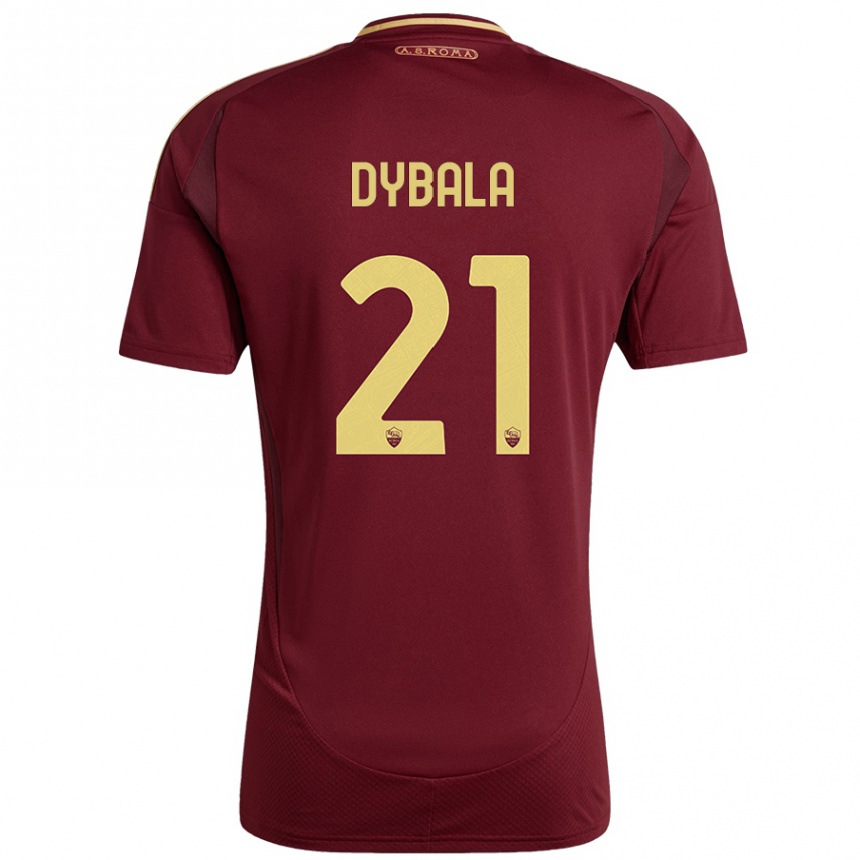 Kids Football Paulo Dybala #21 Red Brown Gold Home Jersey 2024/25 T-Shirt Uk