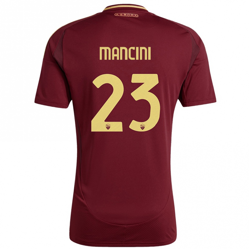 Kids Football Gianluca Mancini #23 Red Brown Gold Home Jersey 2024/25 T-Shirt Uk