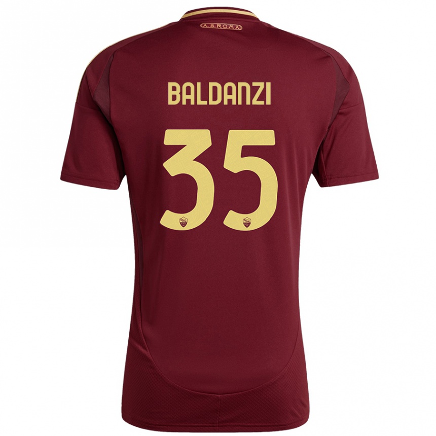 Kids Football Tommaso Baldanzi #35 Red Brown Gold Home Jersey 2024/25 T-Shirt Uk