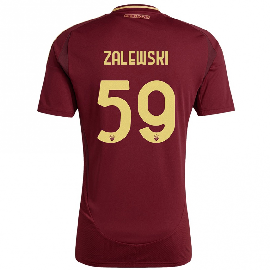 Kids Football Nicola Zalewski #59 Red Brown Gold Home Jersey 2024/25 T-Shirt Uk