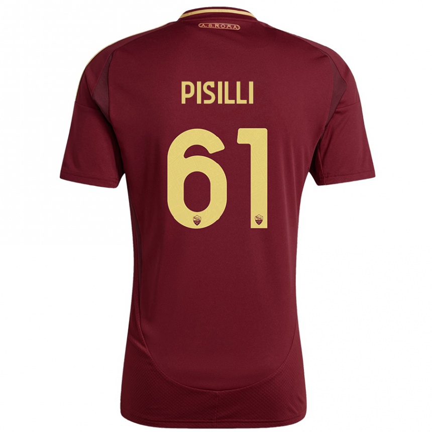 Kids Football Niccolò Pisilli #61 Red Brown Gold Home Jersey 2024/25 T-Shirt Uk