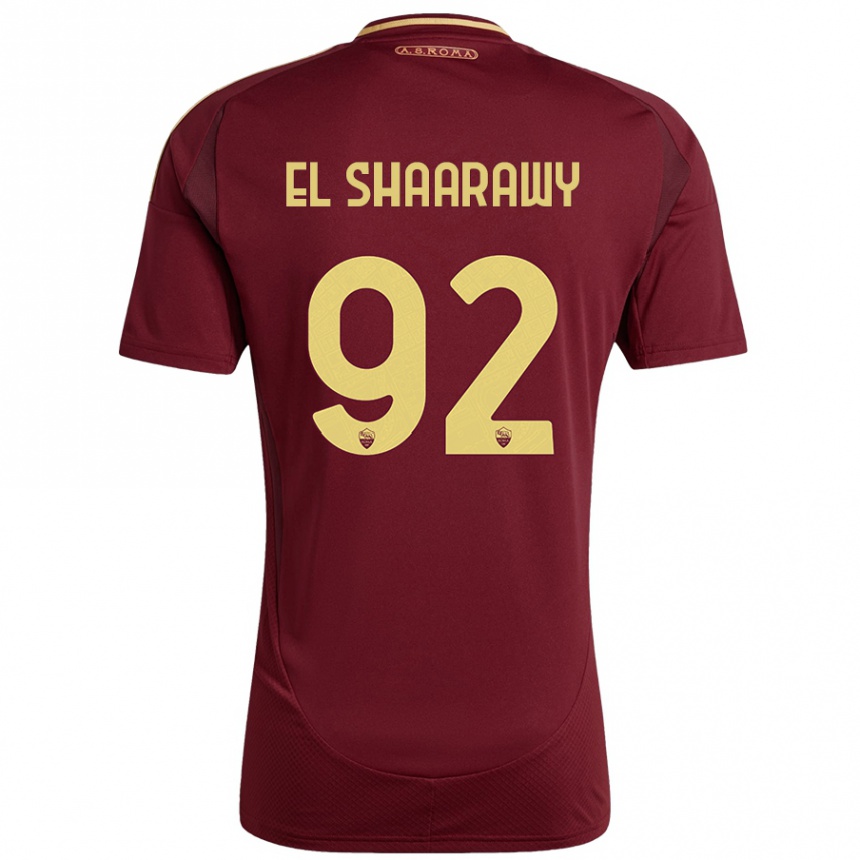 Kids Football Stephan El Shaarawy #92 Red Brown Gold Home Jersey 2024/25 T-Shirt Uk