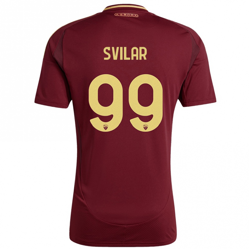 Kids Football Mile Svilar #99 Red Brown Gold Home Jersey 2024/25 T-Shirt Uk