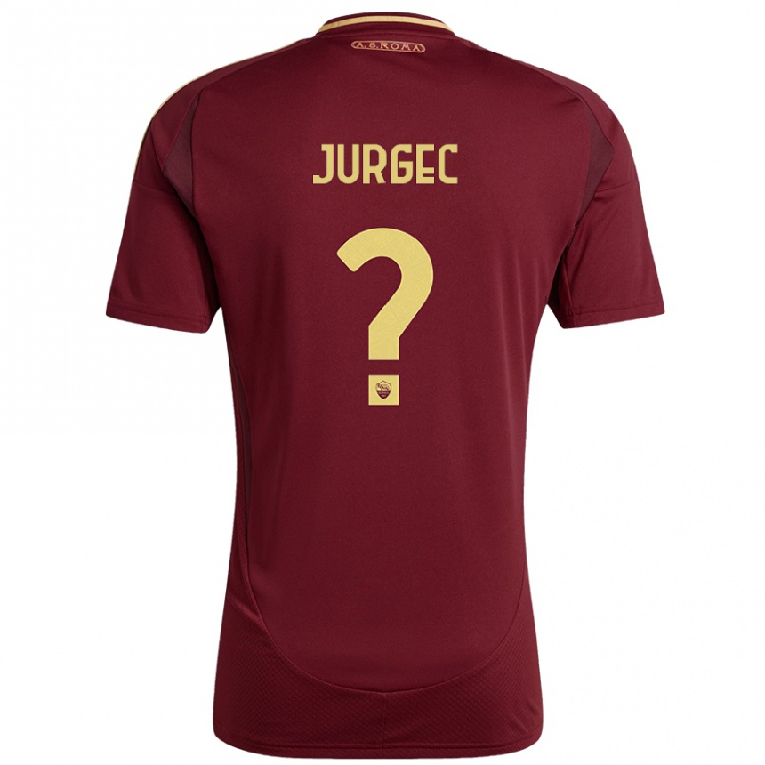 Kids Football Jan Jurgec #0 Red Brown Gold Home Jersey 2024/25 T-Shirt Uk