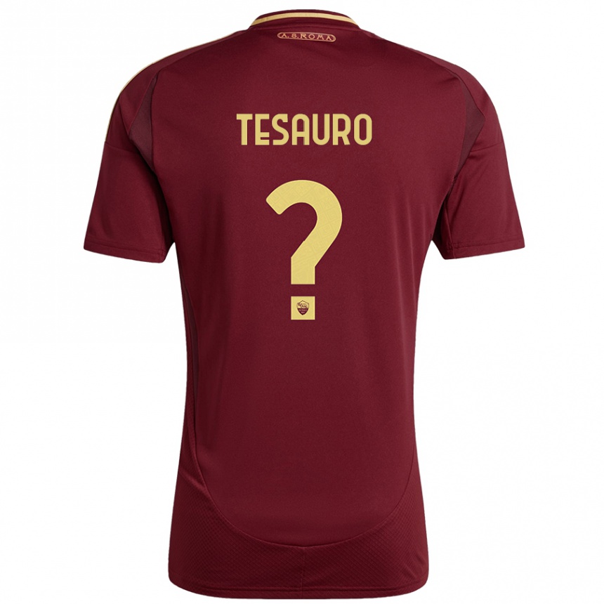 Kids Football Emanuele Tesauro #0 Red Brown Gold Home Jersey 2024/25 T-Shirt Uk