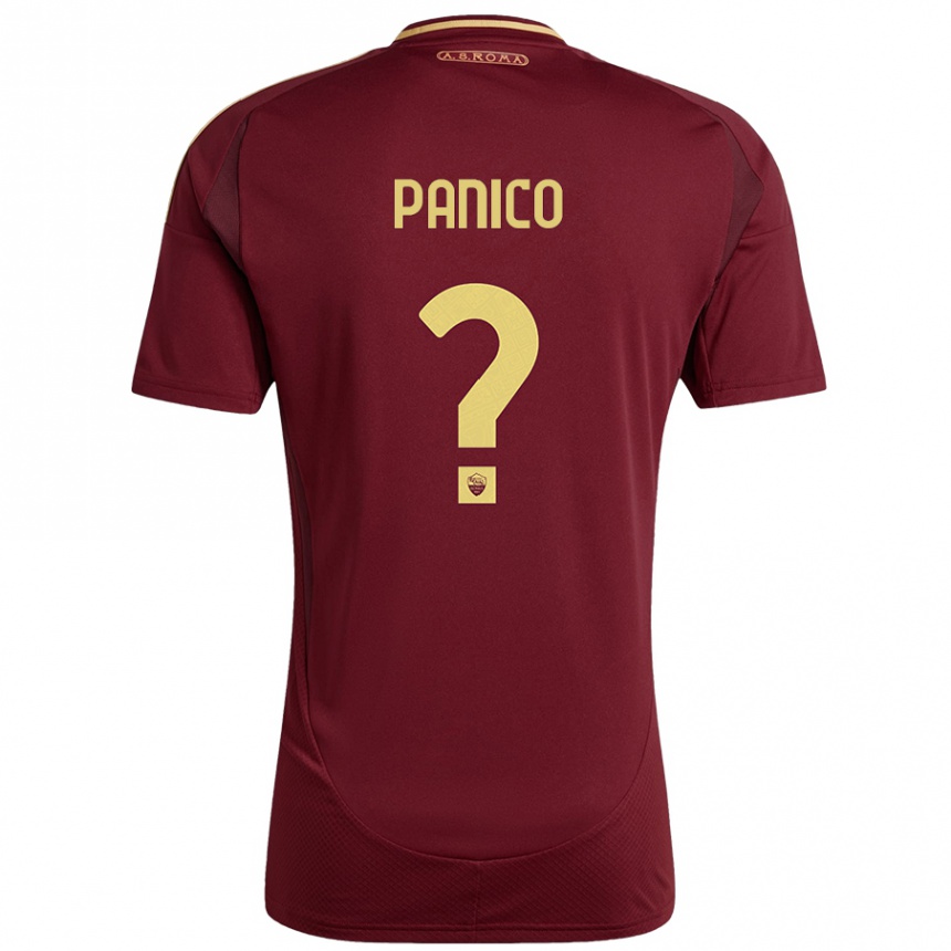 Kids Football Francesco Panico #0 Red Brown Gold Home Jersey 2024/25 T-Shirt Uk