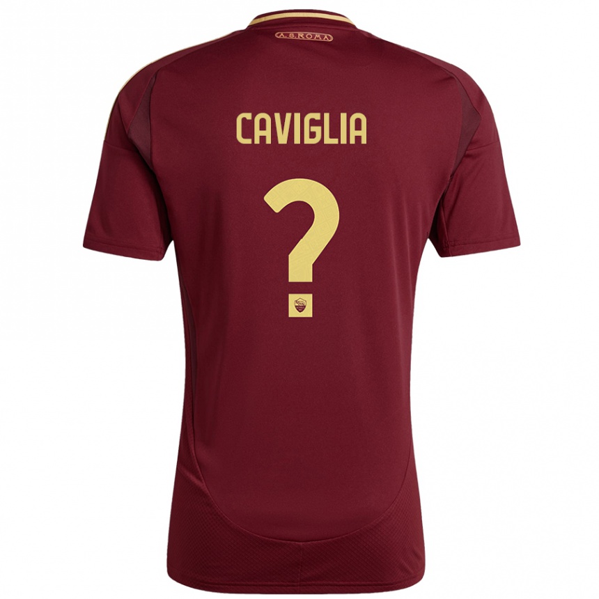 Kids Football Manuel Caviglia #0 Red Brown Gold Home Jersey 2024/25 T-Shirt Uk