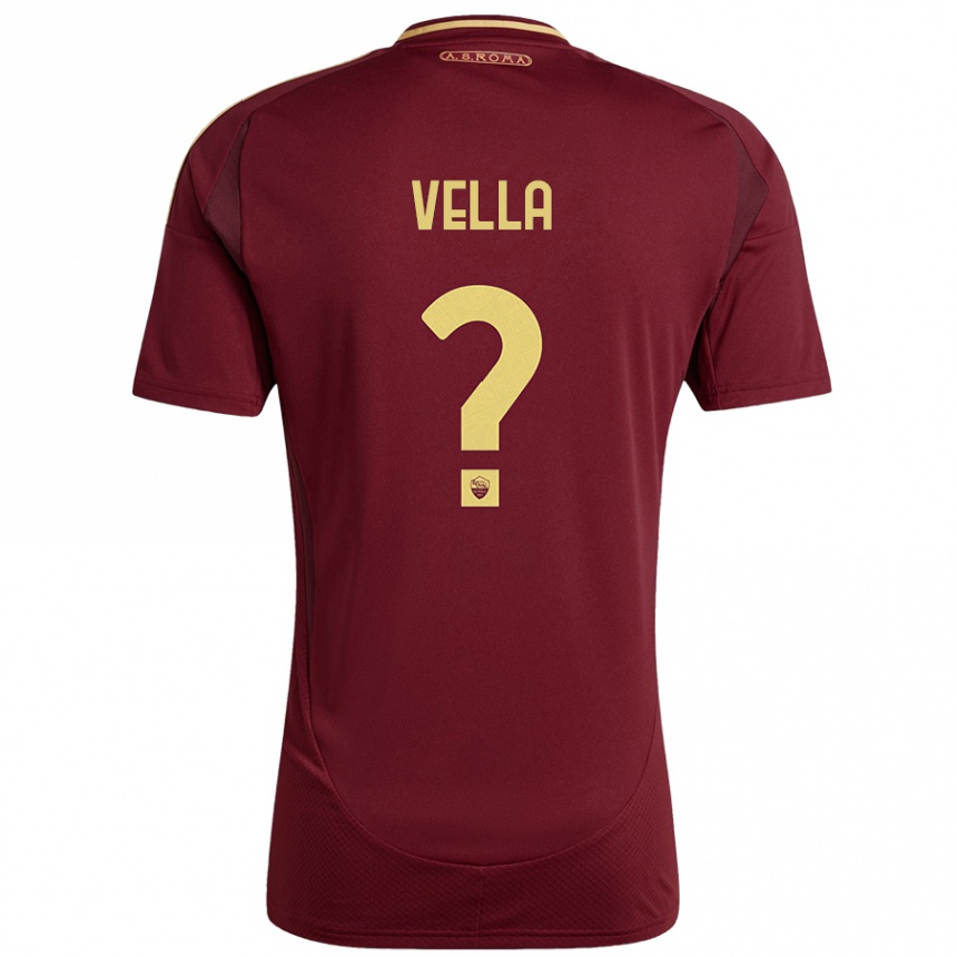 Kids Football Tancredi Vella #0 Red Brown Gold Home Jersey 2024/25 T-Shirt Uk