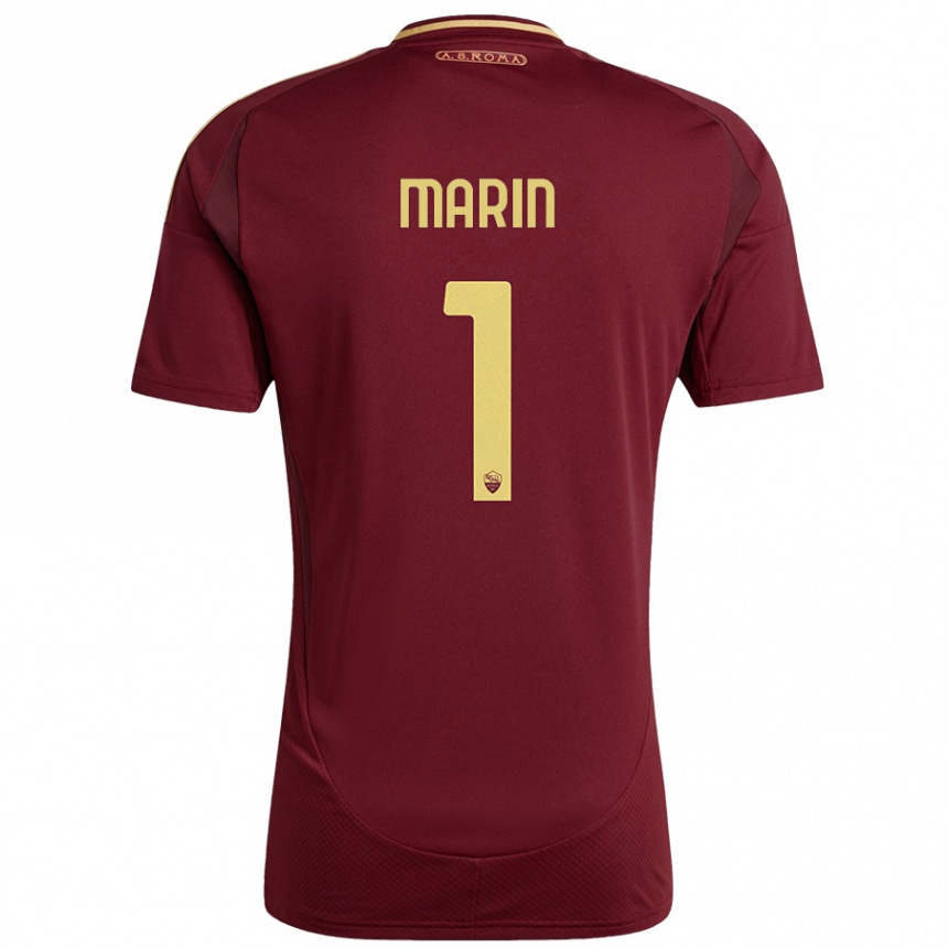 Kids Football Renato Marin #1 Red Brown Gold Home Jersey 2024/25 T-Shirt Uk