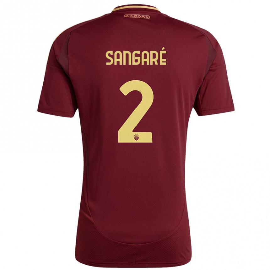 Kids Football Buba Sangaré #2 Red Brown Gold Home Jersey 2024/25 T-Shirt Uk