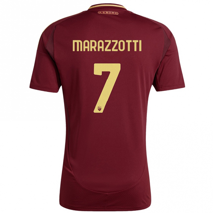 Kids Football Fabrizio Marazzotti #7 Red Brown Gold Home Jersey 2024/25 T-Shirt Uk