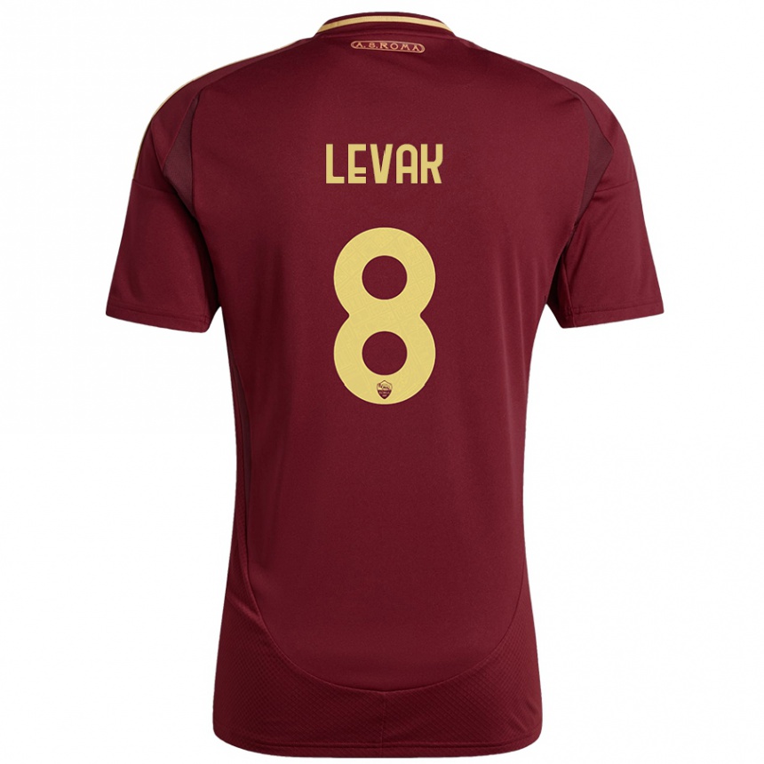 Kids Football Sergej Levak #8 Red Brown Gold Home Jersey 2024/25 T-Shirt Uk