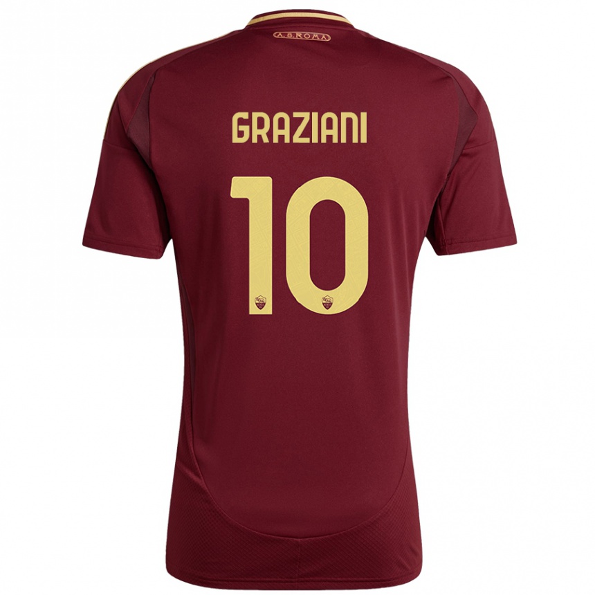 Kids Football Leonardo Graziani #10 Red Brown Gold Home Jersey 2024/25 T-Shirt Uk