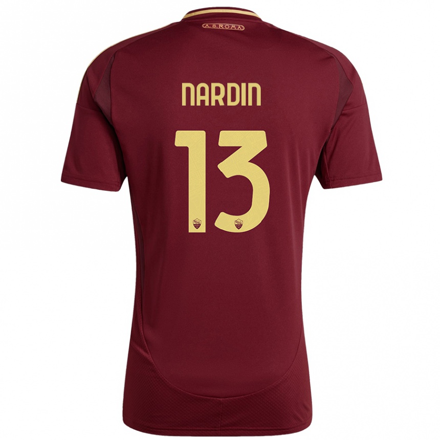 Kids Football Federico Nardin #13 Red Brown Gold Home Jersey 2024/25 T-Shirt Uk